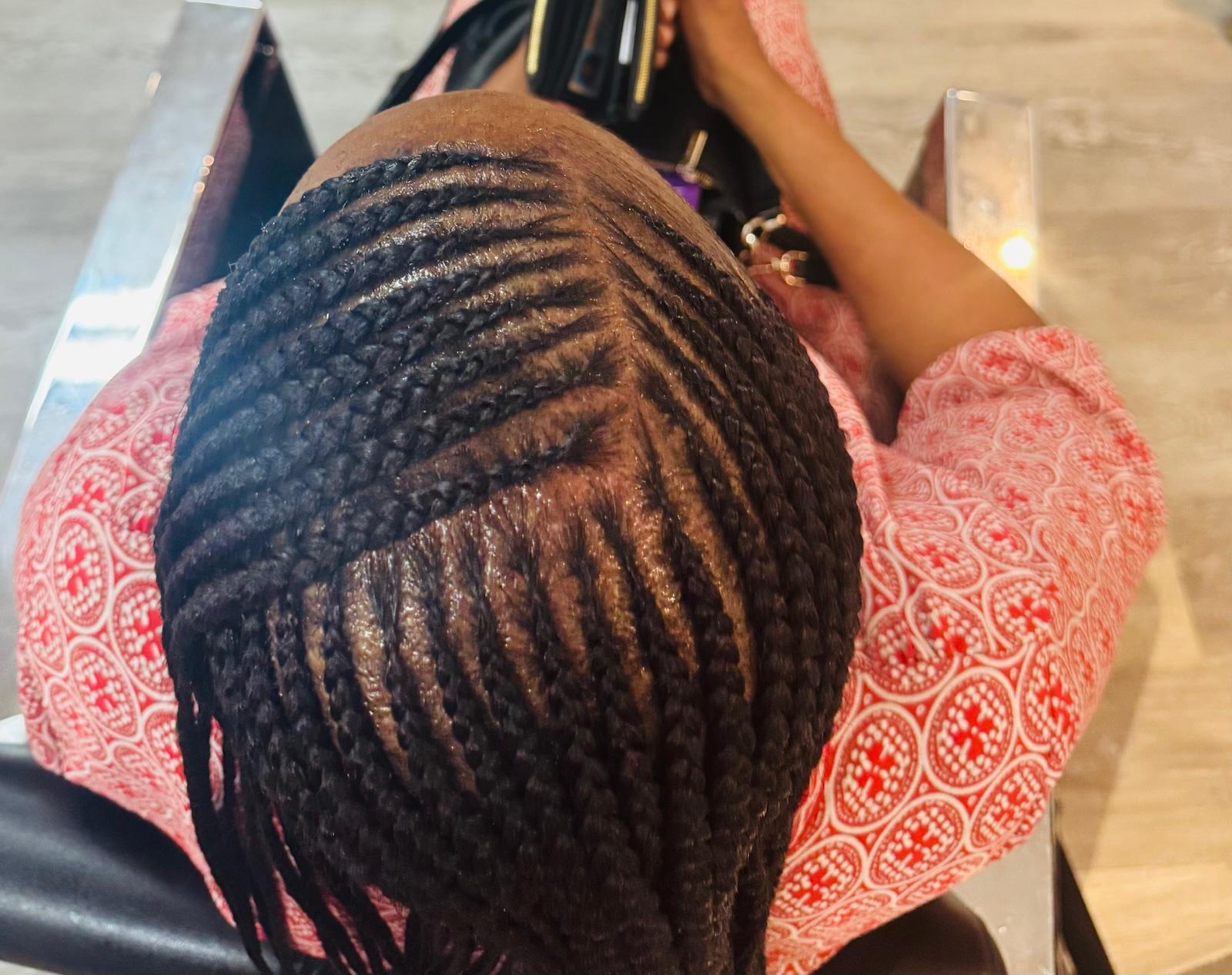 Feed-in lemonade braids top view at Braids by estal
